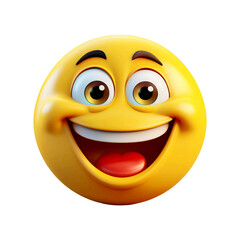 Fototapeta premium 3d yellow laughing emoticon with smile face emoji on white backgound