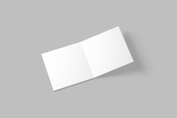 Bi fold square brochure or invitation mock up isolated on gray background.