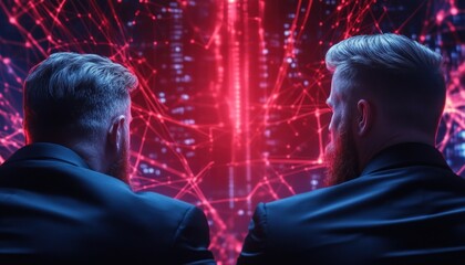 Business Leaders Collaborate in a Futuristic Workspace Harnessing Innovation Through Technology and Strategic Partnerships