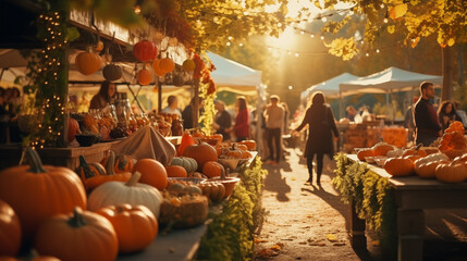Pumpkin And Gourd Displays At An Outdoor Fall Market