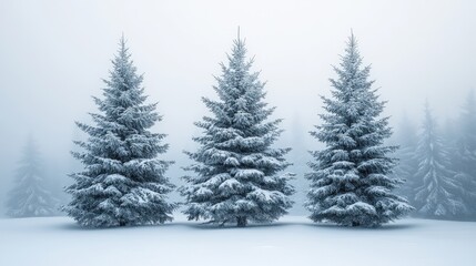 Naklejka premium winter background - snow-covered Christmas tree. Christmas trees in the snow, minimalistic winter background, winter landscape. copy space