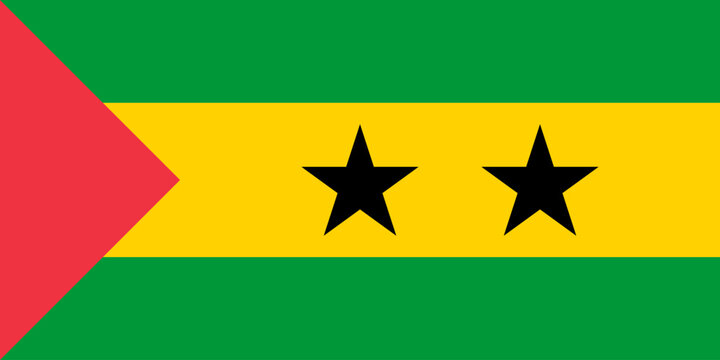 The official national flag of Sao Tome and Principe. Flag of the Democratic Republic of Sao Tome and Principe. Correct proportions and colors. Vector illustration - Powered by Adobe