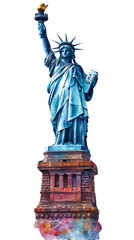 Fototapeta premium An artistic representation of the Statue of Liberty, symbolizing freedom and hope with a vibrant, colorful backdrop.