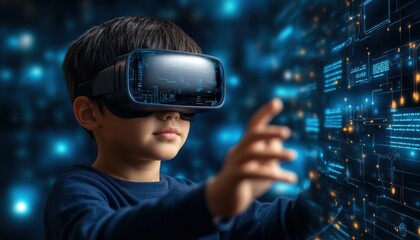 Immersive Virtual Classroom Student Interacting with High-Tech Platform, Engaging in Dynamic Learning Experiences, VR Education, Future of Learning, Innovative Technology, Interactive Learning