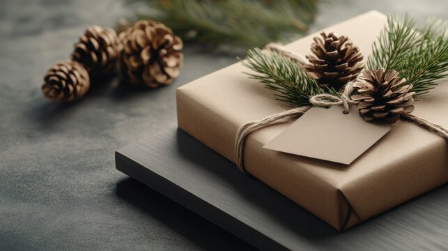 Rustic Gift Wrapping Station with Personalized Name Tags and Decorative Elements, Warm Tones, Perfect for Holiday Gifts