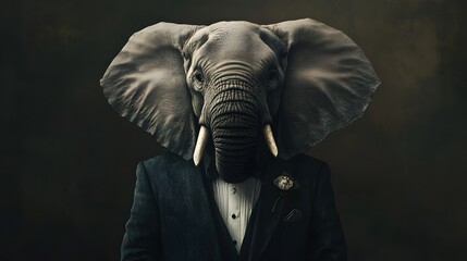 An Elephant in a Tuxedo with a Flower Boutonniere