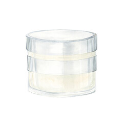 Face cream. Packaging for cosmetics. Watercolor Clip Art on white background. The illustration is hand drawn. Suitable for card designs, textiles and scrapbooking.