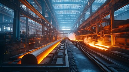 Fototapeta premium A new-age steel plant using energy-efficient technology, with a focus on sustainability and efficiency under natural daylight