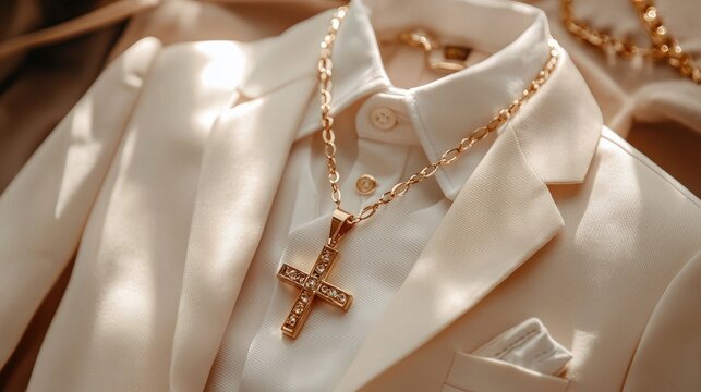 baby clothes baptism concept. Selective focus