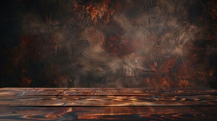 Mockup Background Front View of Empty Dark Brown Wooden Table. Concept Mockup Background, Front View, Empty Table, Dark Brown, Wooden Table