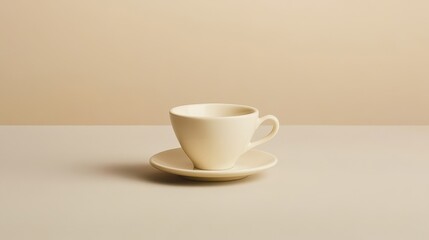 Fototapeta premium Minimalist White Ceramic Cup on Beige Background