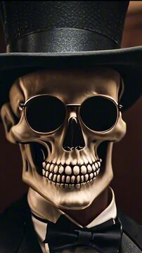 vertical 9:16 halloween skeleton mobster