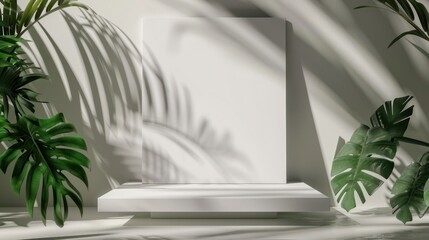 Product Display Design Studio Mockup with Natural Leaves Shadow Overlay. Concept Product Display, Design Studio, Mockup, Natural Leaves, Shadow Overlay