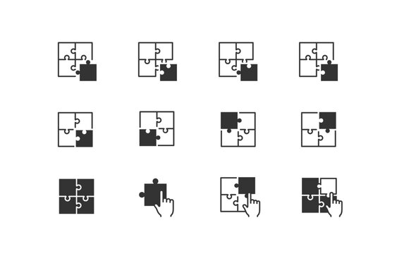 Jigsaw Puzzle Related Vector Icon Set