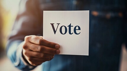 Empowering Voter Engagement - Person Holding Ballot with "Vote" Word for Civic Duty Concept
