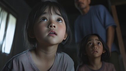 The little Asian girl looks up at the ceiling, feeling weak but comforted by the presence of her family. Their love and care provide the strength she needs to recover.