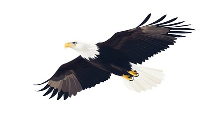Naklejka premium Bald Eagle in Flight with Spread Wings and White Head