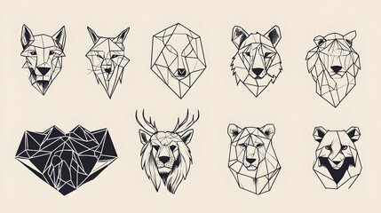 Fototapeta premium Geometric Animal Portraits in Black and White