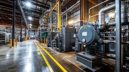 Fototapeta premium Visualize a high-tech industrial facility with a focus on energy conservation, featuring advanced insulation materials, energy-efficient machinery, and digital controls reducing energy consumption