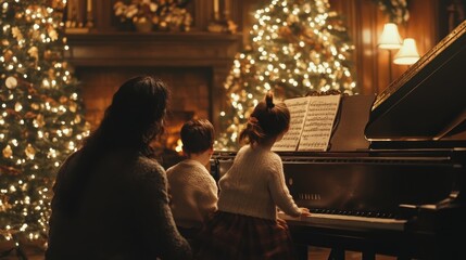 Cozy Christmas Piano Session in Front of Fireplace