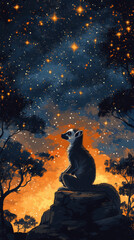 Lemur Illustration with Stars in the Background
