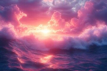 Fototapeta premium abstract coastal dreamscape surreal sunrise over impossibly blue sea vivid colors blend in ethereal patterns creating mesmerizing wallpaperworthy seascape defying reality