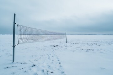 Lonely Volleyball Net in a Snowy Landscape.