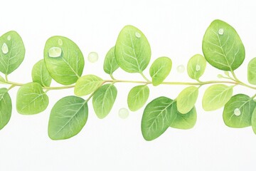 Obraz premium A vibrant illustration of green leaves with water droplets, ideal for nature-themed designs and eco-friendly projects.