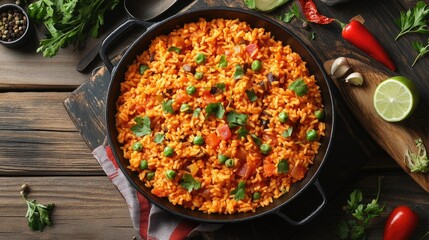 Puerto Rican arroz con gandules in a vibrant setting, with space to add a message or note about this traditional cuisine.