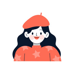 Smiling girl with black hair illustration