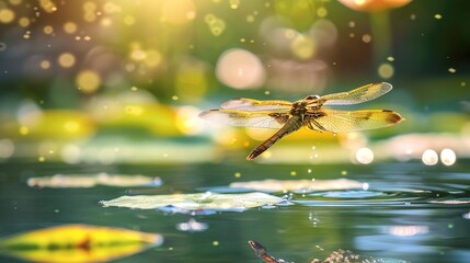 Naklejka premium Dragonfly over the pond close up