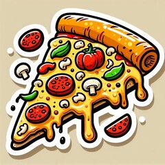 Sticker of a beautiful juicy pizza, generated by artificial intelligence