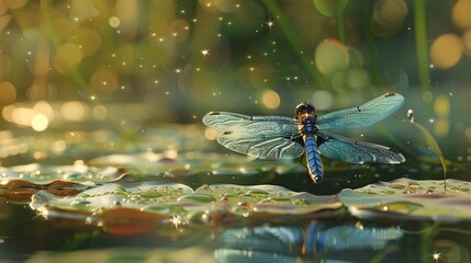 Naklejka premium Dragonfly on the pond close up