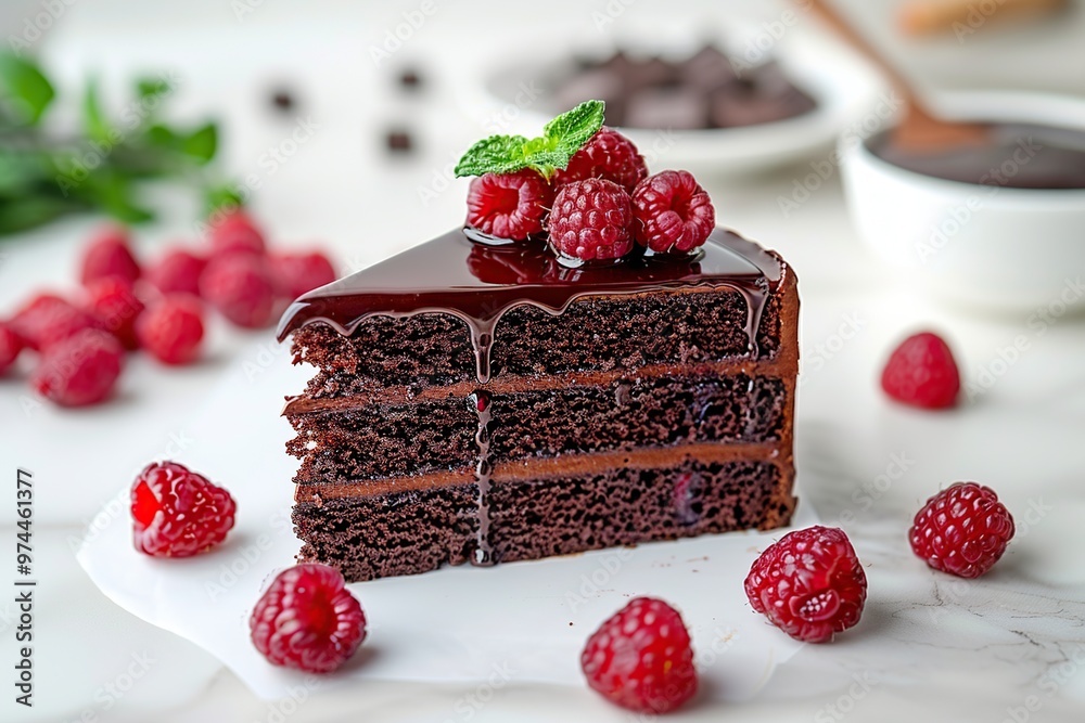 Canvas Prints delicious chocolate cake with raspberries