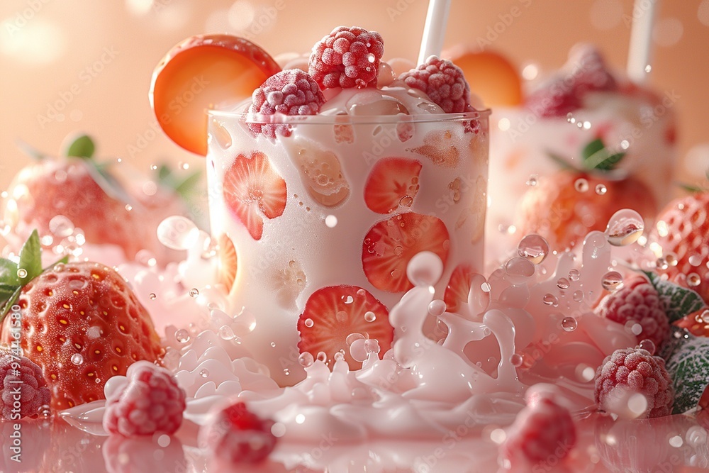 Wall mural strawberry milkshake splash