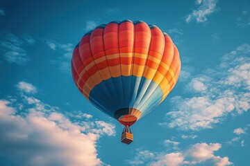 Fototapeta premium A colorful hot air balloon floating against a clear blue sky
