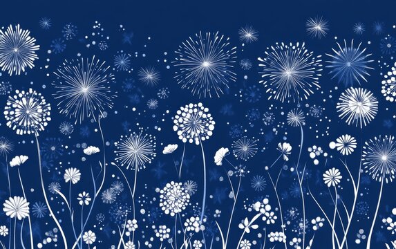 Dark Blue Sky with White Fireworks Creating a Festive Atmosphere