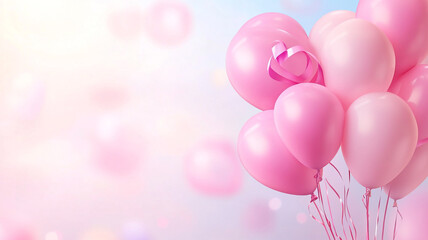 Colorful pink balloons symbolize hope and awareness during Breast Cancer Awareness Month
