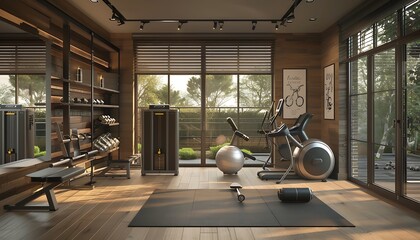 A room with exercise equipment and mirrors