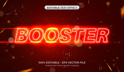 Booster text effect. Editable red neon text effect with sparks and particles. Hot and fast graphic styles