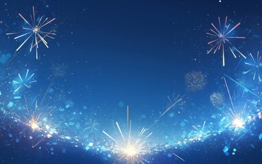 Blue Sky with Fireworks Blooming in Light White and Dark Gray Flat Design