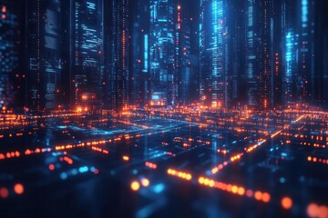 Fototapeta premium abstract visualization of stock market data and financial analysis glowing charts graphs and indicators float in a dark blue environment conveying complexity and insight