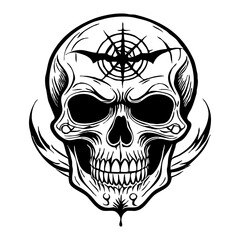 Fototapeta premium Halloween. Black and white drawing. Logo design for use in graphics. Skull