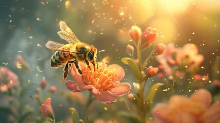 Naklejka premium Honeybee collecting nectar wallpaper