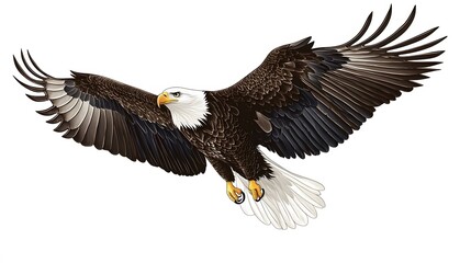 Naklejka premium A Bald Eagle Soaring with Wings Spread Wide