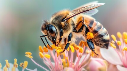 Fototapeta premium Honeybee collecting nectar wallpaper