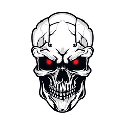 Fototapeta premium Ai generated angry skull mascot with burning eyes, generative ai gothic death character, Its bony features create an eerie and ominous presence. Menacing symbol, represent fear, danger or Halloween
