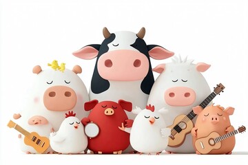 Farm Animal Band Playing Music Together