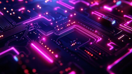 Obraz premium Glowing purple circuit board, technology abstract.