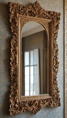 Fototapeta premium Vintageinspired wall mirror with intricate carvings
